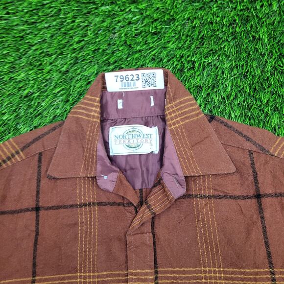 Vintage 90s Western Plaid Button Shirt Small 19x29 Brown - Picture 9 of 11